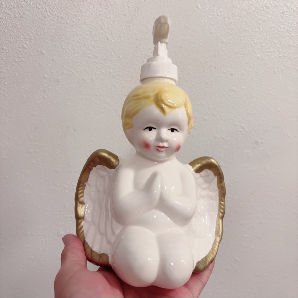 1994 Unused Angel Ceramic Soap Dispenser C.M.I. 8” X 5” Made in Taiwan